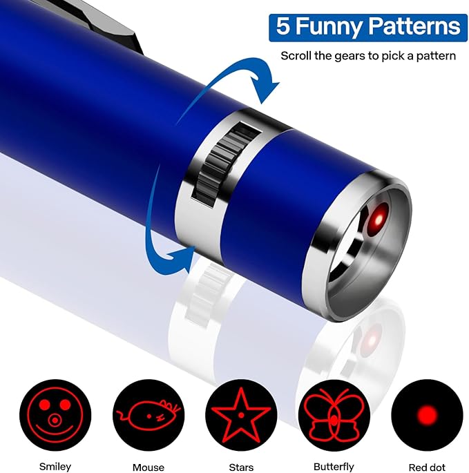 Interactive Cat Toys for Indoor Cats with 5 Patterns and 3 Modes, Rechargeable Pointer Toys for Pets Playing and Training, Blue