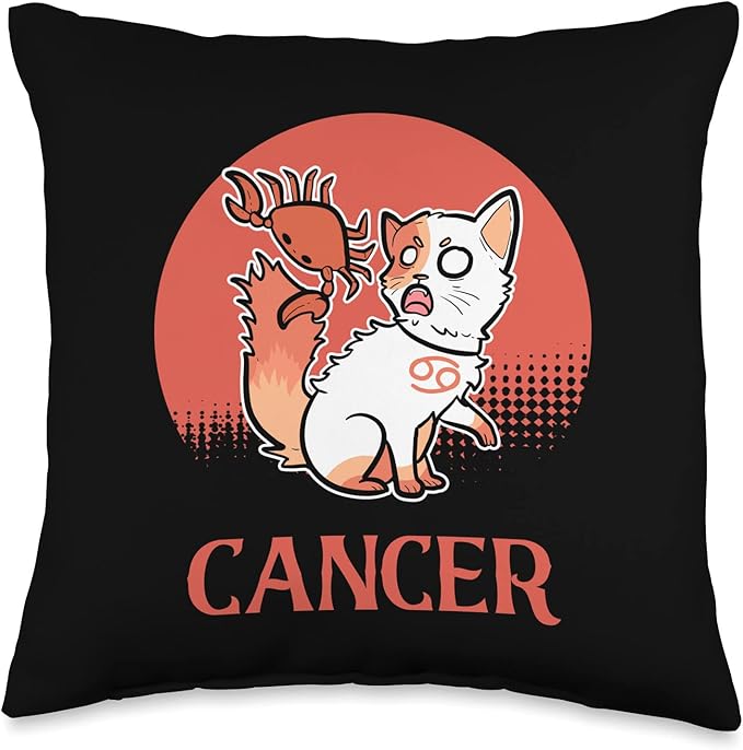 Cancer Zodiac Cat Owner Kawaii Chibi Anime Figure Kitten Throw Pillow