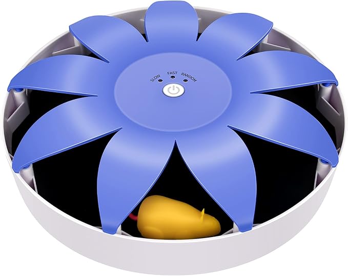 FluffyDream Automatic Electric Magnetic Spinning Cat Toys, Interactive, Rotation Cat Exercise Teaser Toy with Emulational Mouse, Fluffy Tails, Toys for Indoor Cats, Pets, 9.65” x 9.65” x 2.36”, Blue