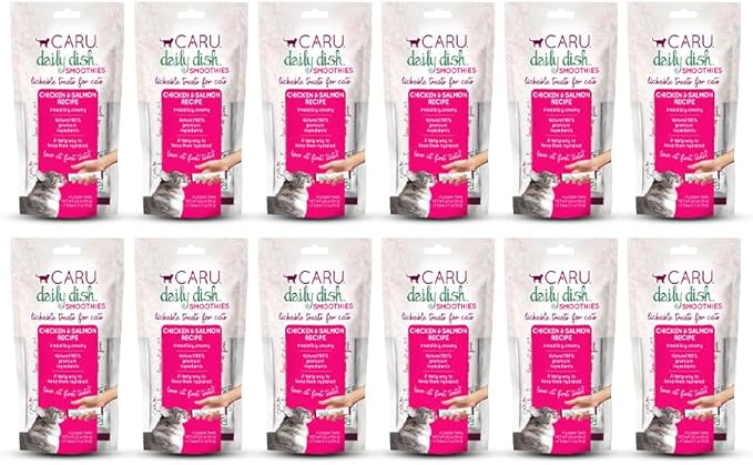 Caru - Daily Dish Smoothies - Lickable Chicken & Salmon Cat Treat - 4 Pouches per Pack - Pack of 12
