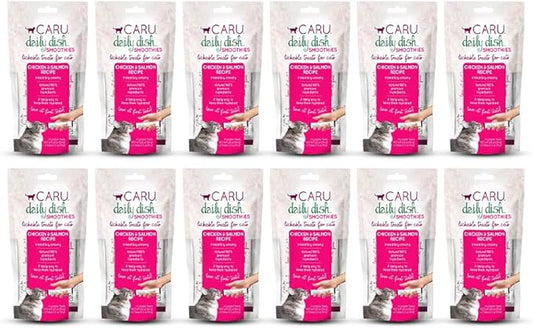 Caru - Daily Dish Smoothies - Lickable Chicken & Salmon Cat Treat - 4 Pouches per Pack - Pack of 12