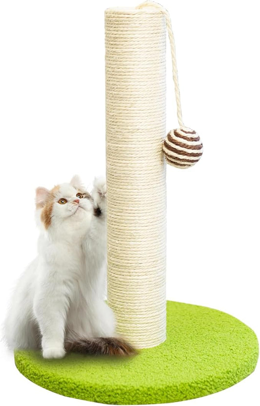 17 Inch Tall Cat Scratching Post Cat Scratcher- Sisal Rope and Carpet Scratching Pole with Hanging Ball Toy for Adult Cats and Kittens (Green)