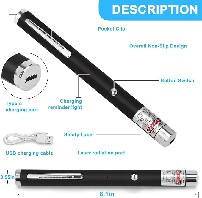 3Pcs Cats Toys USB Rechargeable Green Red Blue Light Lazer Presentation Remotes for Indoor Classroom Interactive Teaching (Mixed Color, USB 3 Pack)