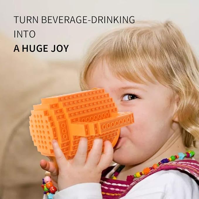 Build-on Brick Coffee Mug Funny DIY Novelty Cup with Building Blocks Creative Gift for Kids Men Women Birthday (Orange)