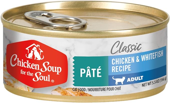 Chicken Soup for The Soul Classic Wet Adult Cat Food, Chicken & Whitefish Pate, 5.5 Ounce Can (Pack of 24) | Soy Free, Corn Free, Wheat Free, Canned Cat Food Made with Real Ingredients