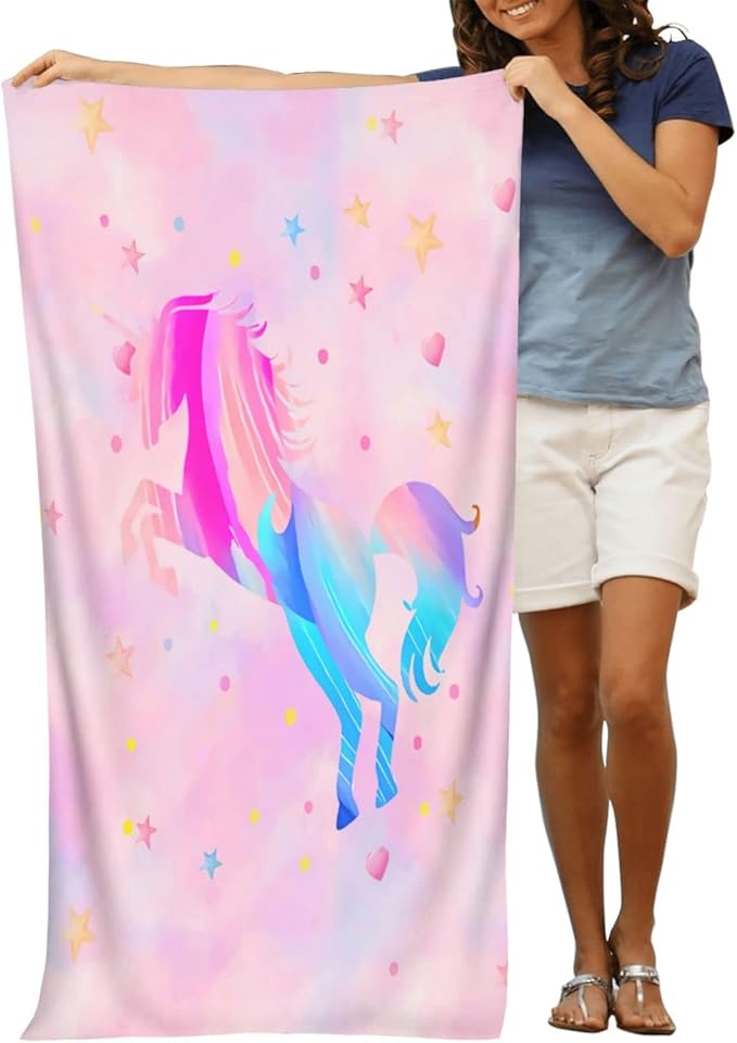 Unicorn Beach Towel for Girls, Personalized Beach Towels for Kids Microfiber Beach Towels Bulk, Cute Beach Towel, Quick Dry Pool Towel 30"x 60"
