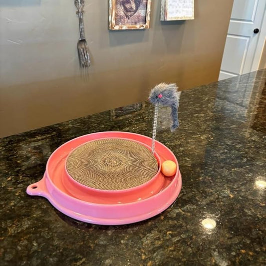 Scratcher Cat Toy with Ball Track Assorted Colors Pad Board for Indoor Play Physical Interactive Toy with Spring & Ball. Perfect for Chasing, Hunting, Mental & Physical Exercise Puzzle (Pink)