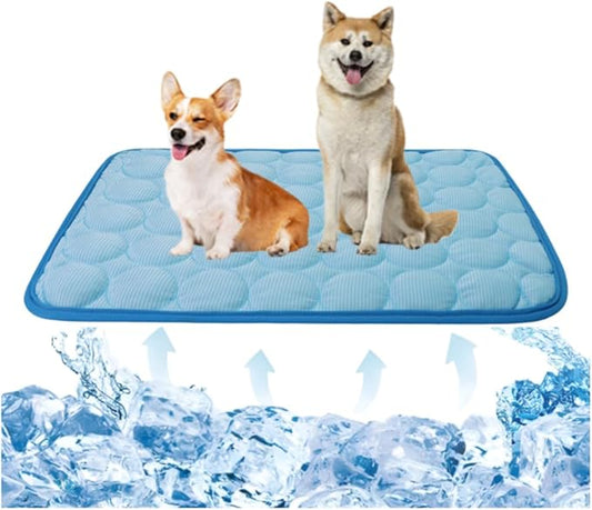 Pet Cooling Mat Cooling Fiber - Washable Non-Toxic Pet Indoor Outdoor Bed, Foldable Pee Pads for Dogs Settle Mat Cooling Dog Blanket Cat Cooling Pad (Blue, Medium)