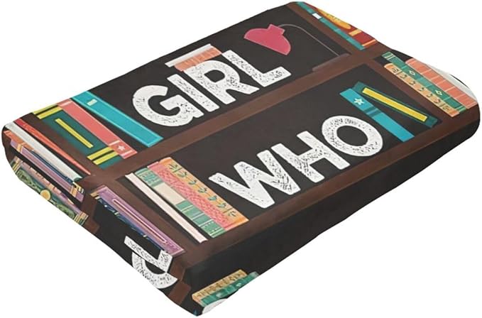 Books Blanket Reading Throw Blanket Just A Girls Who Loves Books Decor Stuff Merch Cozy Print Flannel Fleece Soft Plush Fuzzy Warm Lightweight Bedding Read Books Gifts for Women Kids 50"X40"