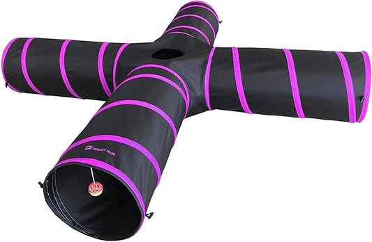 Purrfect Feline - 4 Way Cat Tunnel and Crinkle Cat Toy - Interactive Cat Toy with Cat Ball - Cat Supplies for Indoor Cats - Suitable for Ferrets, Rabbits or Small Dogs - Pink - L