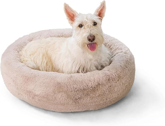 Best Friends by Sheri SnuggleSoft Faux Fur Calming Donut Bed for Dogs, Brown, Small, 23" x 23"