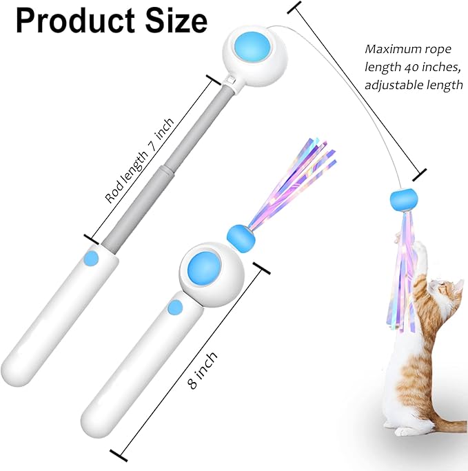 Cat Toys for Kitten,Interactive Cat Wand Exercise,Retractable Teaser,2 Pcs Refills Assortments Bored Cat Chase Fishing Pole,Funny Gifts
