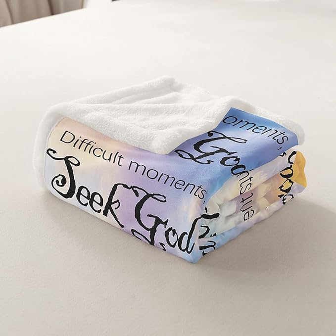Healing Throw Blanket with Inspirational Thoughts and Prayers Women Sherpa Blanket for Bed Sofa Girls Boys Teens Fleece Blanket Breathable Colorful Sky Warm Fuzzy Blanket Room Decor King 87"x95"