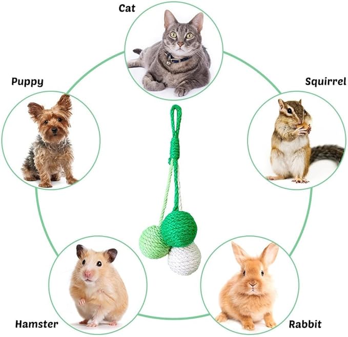 MiOYOOW Cat Toy Sisal Ball, Tricolor Hanging Cat Balls Handmade Cat Scratcher Ball Interactive Toy for Indoor Cats Kittens