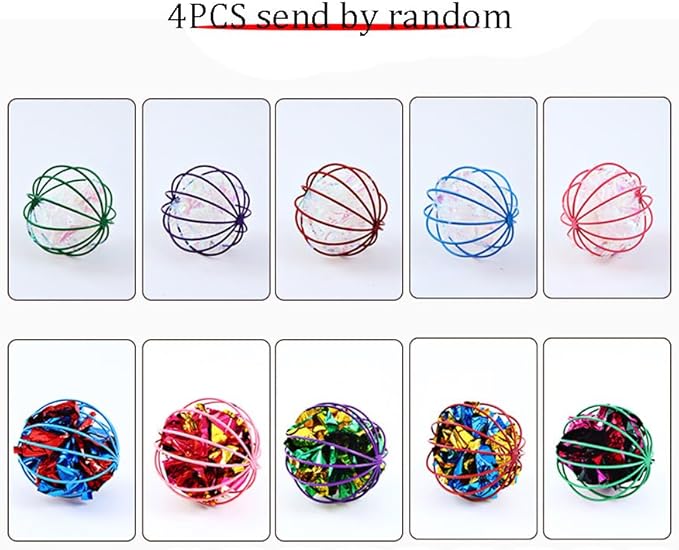 IUHKBH Cat Balls, 4 PCS Interactive Cat Toy with Colorful Mylar Crinkle Ball Cat Chase Ball Self Play Toys for Cats