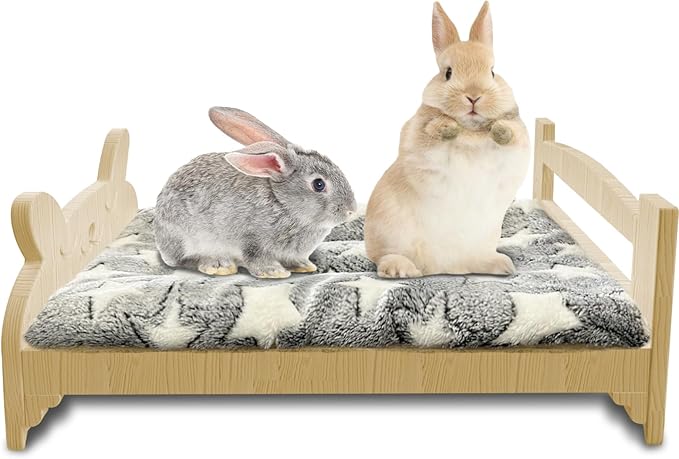 Larged Wooden Rabbit Bed, with Reinforced Bottom Support, Wooden Pet Bed with Removable Cushion, Designed for Small Pets, Suitable for Kittens,Bunny, Guinea Pigs, Puppies, Ferrets Sleeping Pet Bed