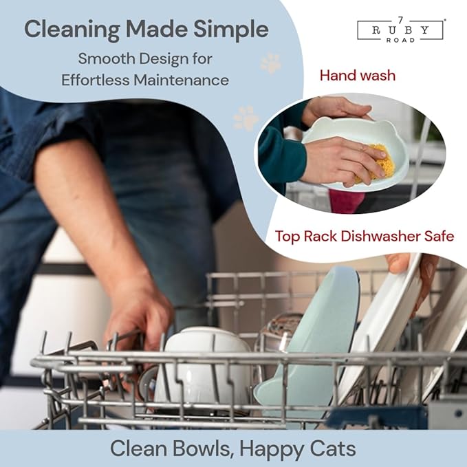 7 Ruby Road Anti Whisker Fatigue Cat Bowl, Set of 2 - Wide Cat Food Bowls, Wet and Dry Shallow Cat Food Dish, Small Cat Dishes for Indoor Cats, Cute Kitten Bowls Whisker Friendly & Relief Non-Slip 6oz