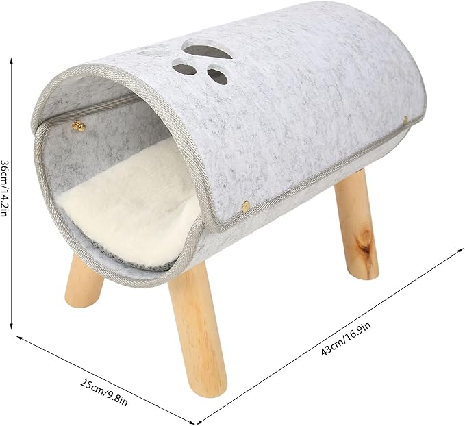 Cat Tunnel Bed tunnel chat bois Soft Com fortable Elevated Cat Tunnel Bed with Plush Cushion with Wooden Legs Pet Felt Tunnel Bed with Wooden Legs for Cat and Tunnels