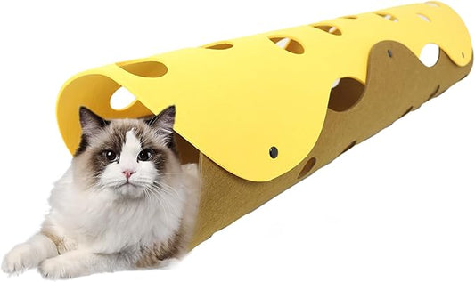 Cat Tunnel for Indoor, Foldable Felt Cat Tunnel Tube,DIY Cats Play Mat Cat Activity Rug Toy for Interactive/Exercise,for Cats Dogs and Rabbits Random Combinations (Brown&Yellow)