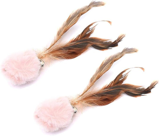 2 Pcs Cat Toys Interactive Refill Replacement Feather Pack Furry Tail Butterfly Dragonfly Fish Mouse Caterpillar Worm Birds Feathers for Kitten Cats, 21 Variety Styles CT15B-Rabbit Pink