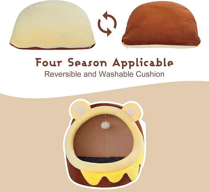 Jiupety Cute Cat Bed Honey Pot, Cat Bed for Indoor Cat, Soft Cozy Cat Bed Cave Fit for Many Cats and Puppy, Honeypot, L.