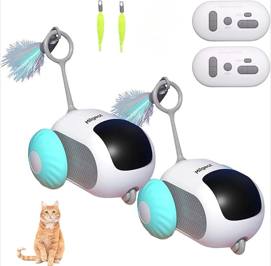 Turbo Tail 3.0, Teazys Cat Toy Turbo Tail, Smart Remote Control Electric Interactive Cats Toy, Type-C Rechargeable Turbo Tail Mouse Cat Toy with Feathers (2pcs Blue)