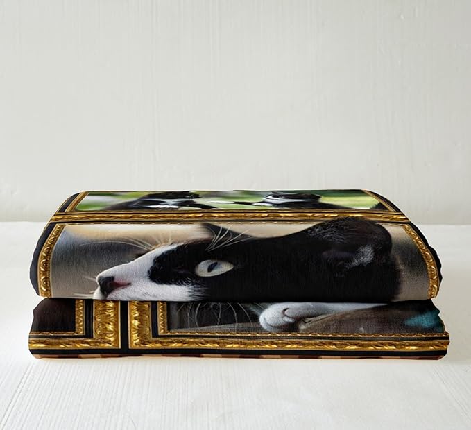 Feelyou Holstein Cat Fleece Throw Blanket for Bed Sofa Couch Cute Cat Plush Blanket Queen 90"x90" Kawaii Kitten Sherpa Blanket Gift for Holstein Cat Lover Fuzzy Blanket Flannal Blanket