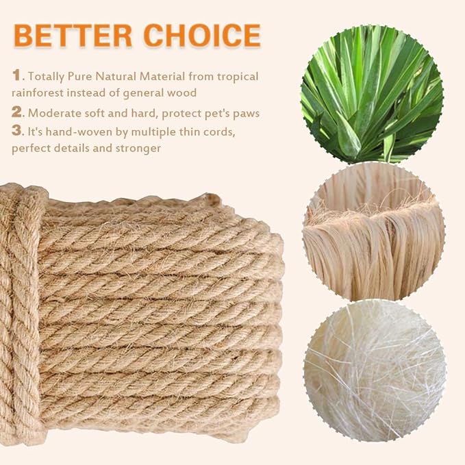 Barelove 4 Pack Cat Scratching Post Replacement, 15.7“ 7.9" Natural Sisal Rope Scratcher Posts Refill for Indoor Kittens Tower, Hemp Rope Scratch Pole Part Furniture Accessories with M8 Screws, Green