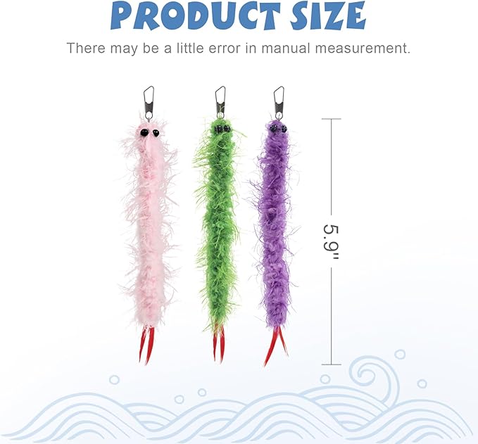 SONGWAY Cat Worm Toy Refills - 12Pcs Cat Teaser Wand Toys Replacement, Cat Wand Attachments,Cat Feather Toys, Cat Toy Accessories