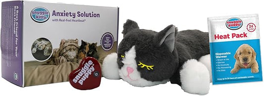 Original Snuggle Kitty Heartbeat Stuffed Cat Toy by Snuggle Puppy. Pet Anxiety Relief and Calming Aid for All Breed Sizes in Gray & White