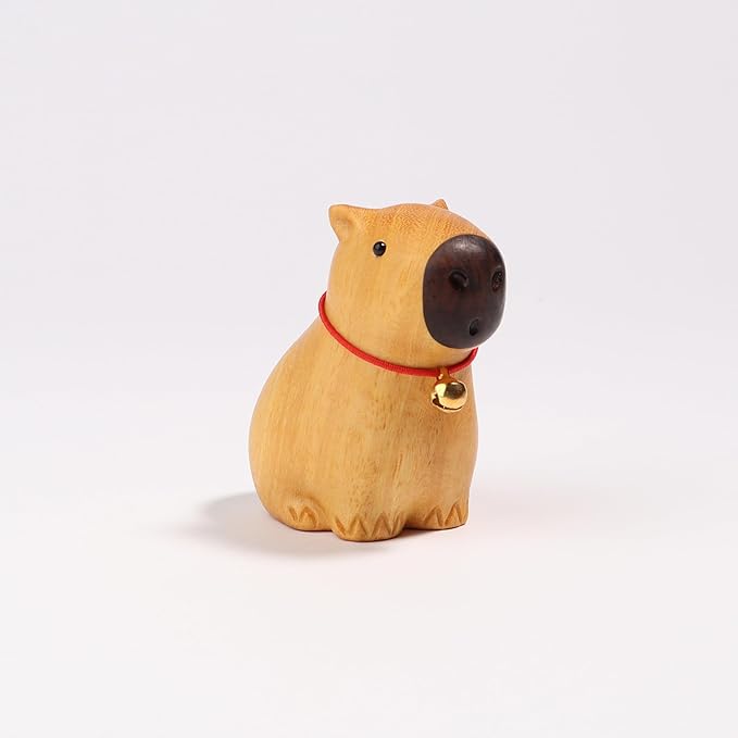 Capybara Wooden Figurine, Handmade Art Carved Water Hog Small Animal Garden Statue, Desk Decoration Lovely Gift Home Decor Table Living Room Bedroom Bookshelf Decoration