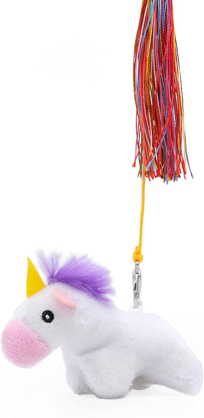 ZippyClaws Unicorn ZippyStick - Interactive Cat Toy Wand for Indoor Cats & Kittens, Cute Kitty Toys for Boredom, Fun Teaser Stick with Feathered Tassles & Plush Dangling Toy
