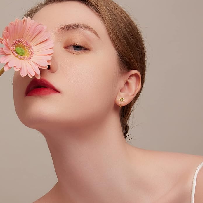 BISAER 925 Sterling Silver Half Huggie Hoop Earrings Cute Cat Dog Panda Animal Earrings for Women Jewelry Gifts