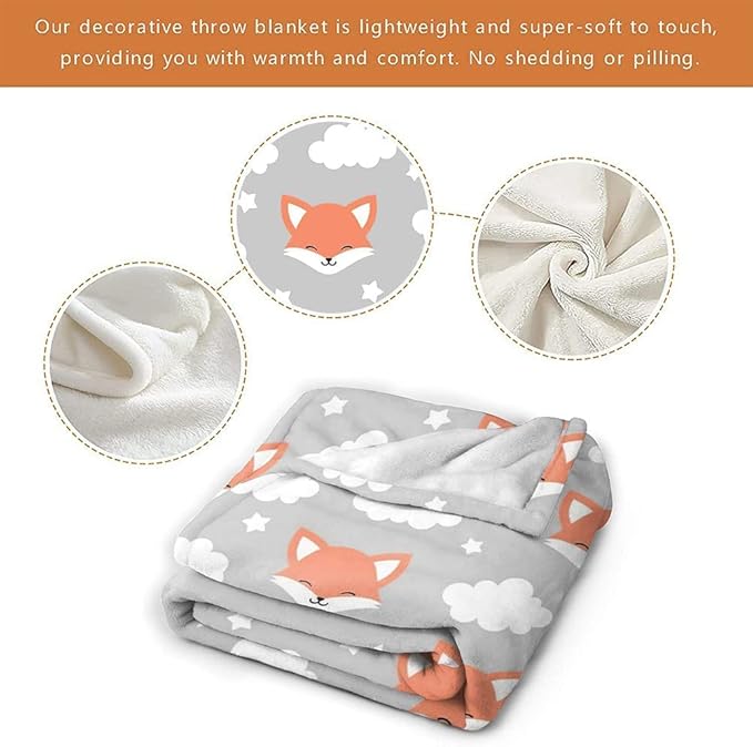 COLLA Cute Fox Blankets for Boys Girls, Lightweight Soft & Fuzzy Flannel Plush Kids Throw Blankets for Couch Bed Sofa Travel 60"X50"