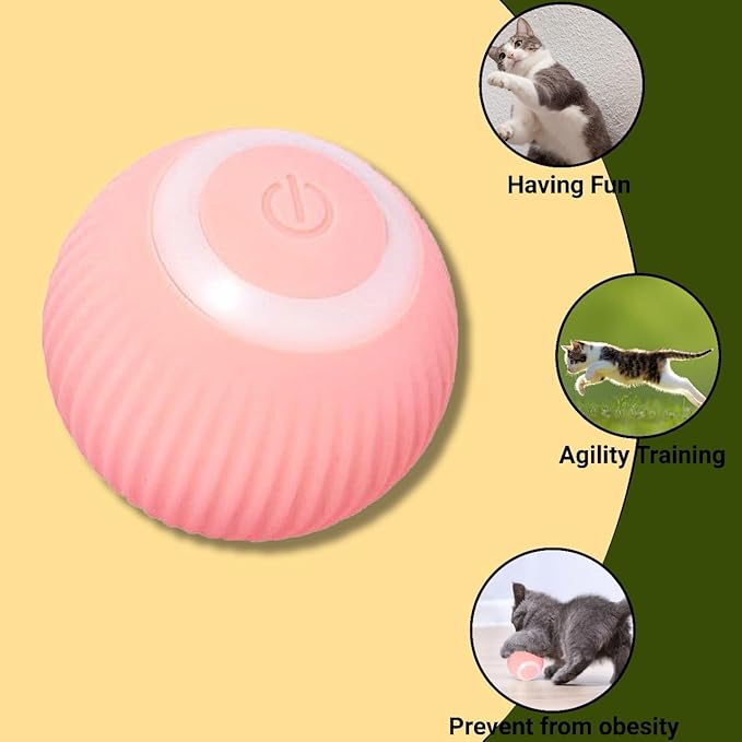 Interactive Smart Cat Ball,Quiet Cat Toys for Indoor Cats Adult Automatic 360° Rotating Kitten Toys,Intelligent Automatic Mobile Ball USB Charging Pet Toy,Fun Gift for Kitten. (Pink)