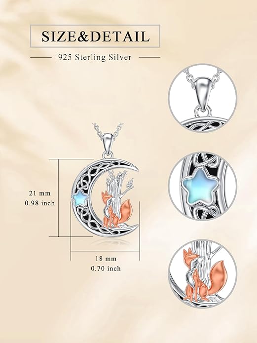 Black Cat/Dragon/Fox/Wolf Necklace 925 Sterling Silver Celtic Moon Pentagram Pendant Gothic Jewelry Goth Halloween Gifts for Women