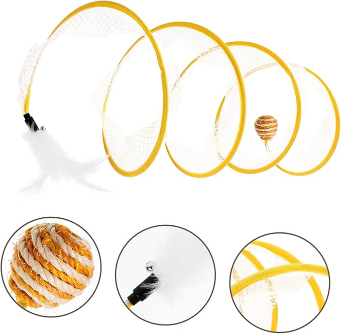 Foldable Cat Tunnel Toy for Kittens Interactive Scratching Plaything with Crinkle Ball Feather Indoor Cat Activity Tunnel Design for Fun and Engagement