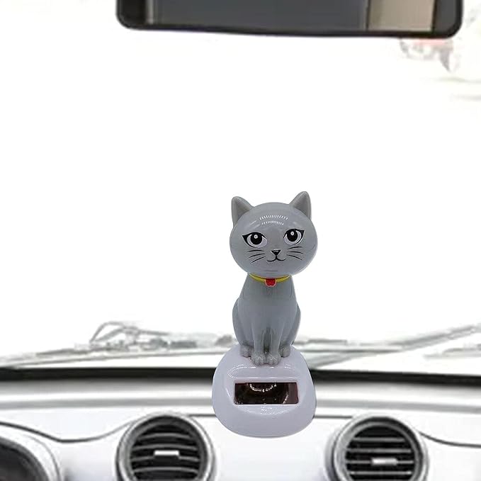 BWESOO Gray Cute Solar Powered Dancing Cat Figure - Swinging Solar, Cat Figurine Statue Swinging Car Dashboard Decoration Ornaments Dancing Car Dashboard Office Home Desk Decor