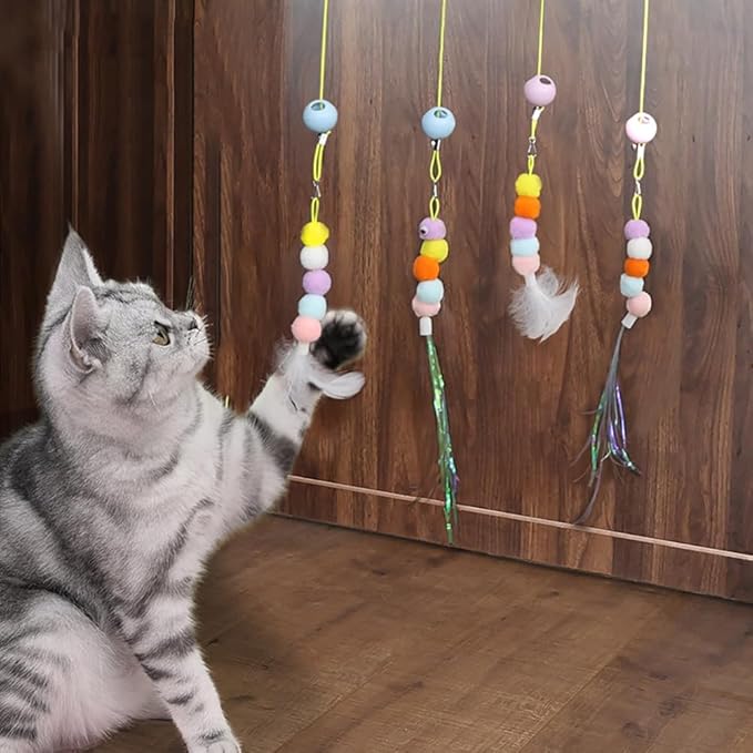 Interactive Cat Feather Toys 3 PCS, Retractable Teaser Toy with Catnip, Door Hanging Cat Toys Indoor Kitten Play Chase Exercise, Mental Physical Stimulation for Almost All Breeds Cats
