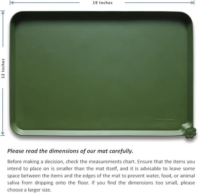 Hoki Found Silicone Pet Food Mats Tray -High-Lips Pet Dog Cat Bowl Mats Placemat - Dog Pet Cat Feeding Mat - Waterproof Dog Cat Food Mats -Pet Water Mats for Carpet - Dark Olive