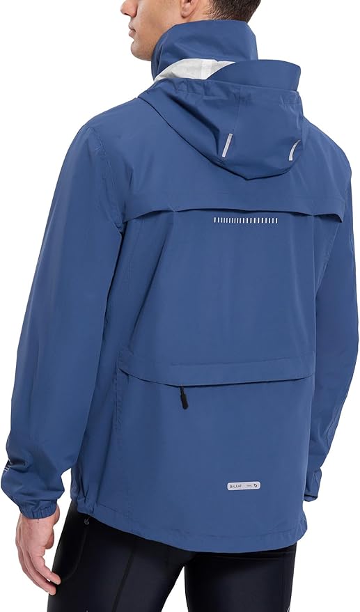 baleaf Men's Rain Jacket Waterproof Windbreaker Running Cycling Golf Hiking Gear Hood Lightweight Reflective Packable
