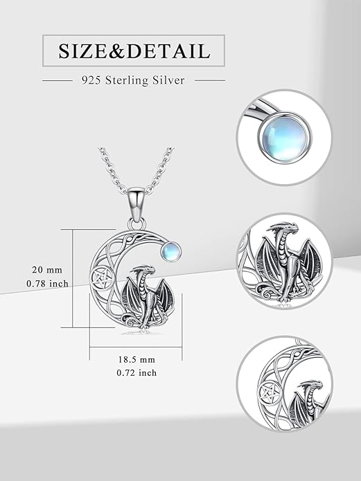 Black Cat/Dragon/Fox/Wolf Necklace 925 Sterling Silver Celtic Moon Pentagram Pendant Gothic Jewelry Goth Halloween Gifts for Women
