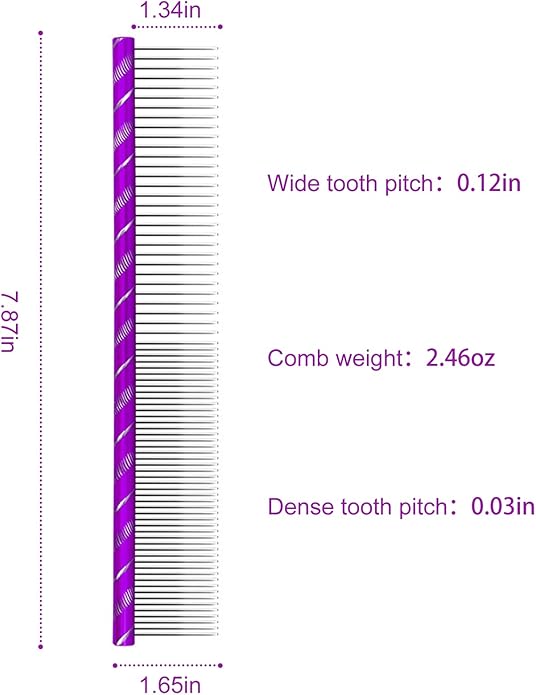 Dog Comb By MEKBOK - Grooms Cats As Well - For Medium to Thick Coats - 8 Inch Length - Rounded Spine - Grooming Tool for Mats and Shedding