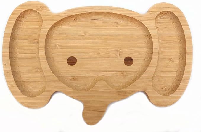 4914, Bamboo Food Plate for Snacks Appetizer Fruit Vegetable | Children Meal Plate | Picnic Kitchen Party | Eco Friendly Plates, Elephant Face Shaped, 11.5"x7.5", 10 Pack