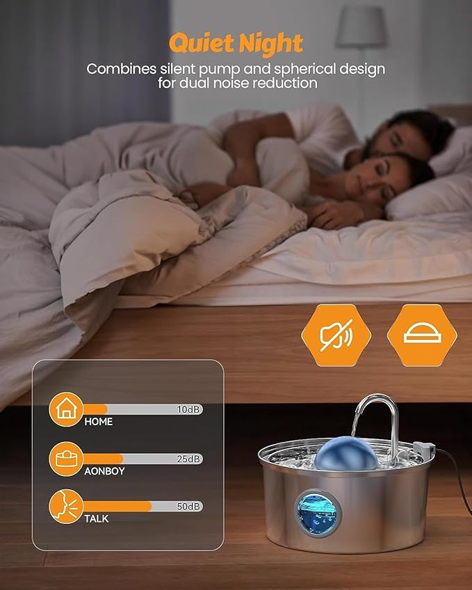 AONBOY Cat Water Fountain with 16 Filters, 108oz/3.2L Cat Fountain Stainless Steel, Includes 8 Carbon Filters and 8 Sponge Filters, Faucet Shape Dog Water Fountain, Double Noise Reduction Design