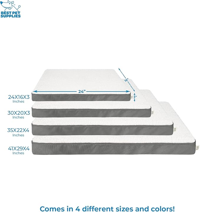 Best Pet Supplies Cute Dog Crate Mat Flat Bed with Waterproof Exterior, Thick Orthopedic Egg Foam Mattress, and Soft Sherpa Fleece Cover for Small, Medium, and Large Breeds - Gray, 30X20X3