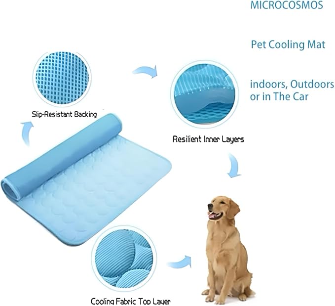 Pet Cooling Mat Cooling Fiber - Washable Non-Toxic Pet Indoor Outdoor Bed, Foldable Pee Pads for Dogs Settle Mat Cooling Dog Blanket Cat Cooling Pad (Grey, Large)