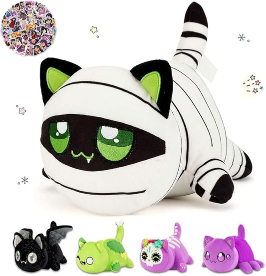 61-PCS | 9.8-inches Mummy Cat Plush + 60-Sticker - Cat Plush Collection - 100% Polyester Plushie Pillow Embroidered - Stuffed Animal Collectible