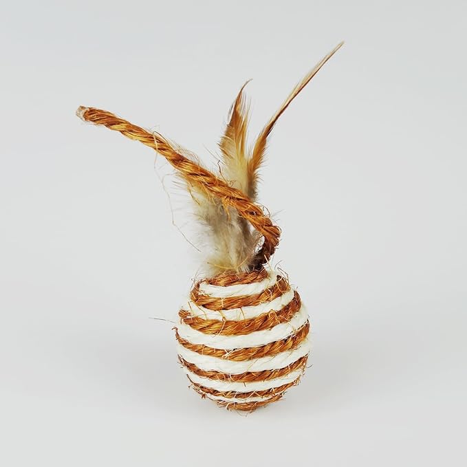 Cat Toys Set with Sisal Rope & Feathers Ball and Mouse - 2 Pack, Interactive Toys for Indoor Cats,Kittens