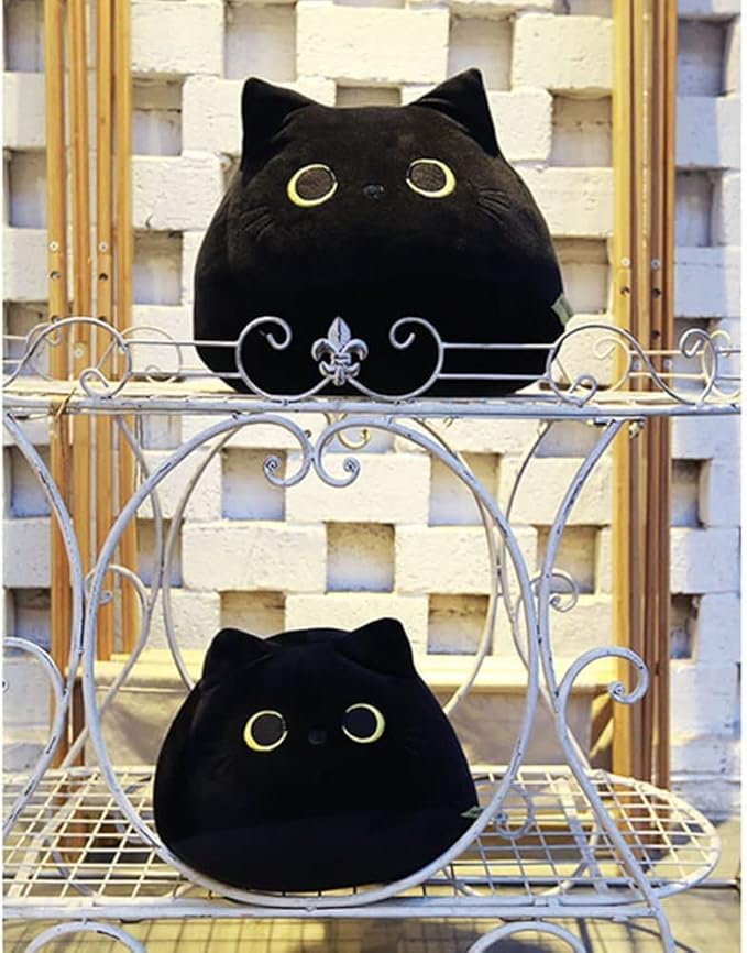 Black Cat Stuffed Animal Plush Toy Creative Cat Shape Soft Pillow Toys Gifts Cute Dolls for Girlfriend Kids Baby Girls, 25cm/9.8in